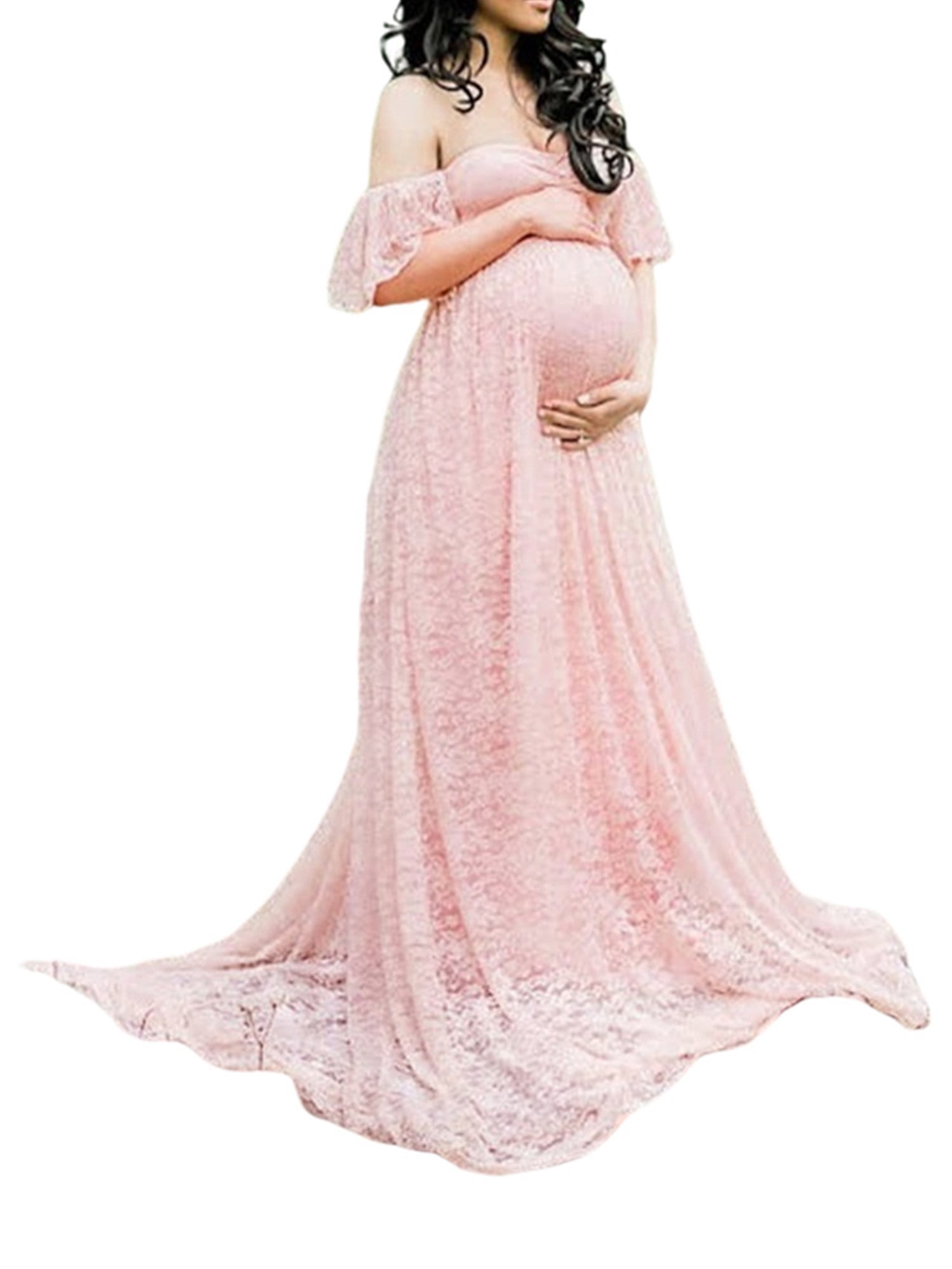Maxi Dress Lady Cotton Short Sleeve Pregnant Photo Prop Dress Maternity Gown 