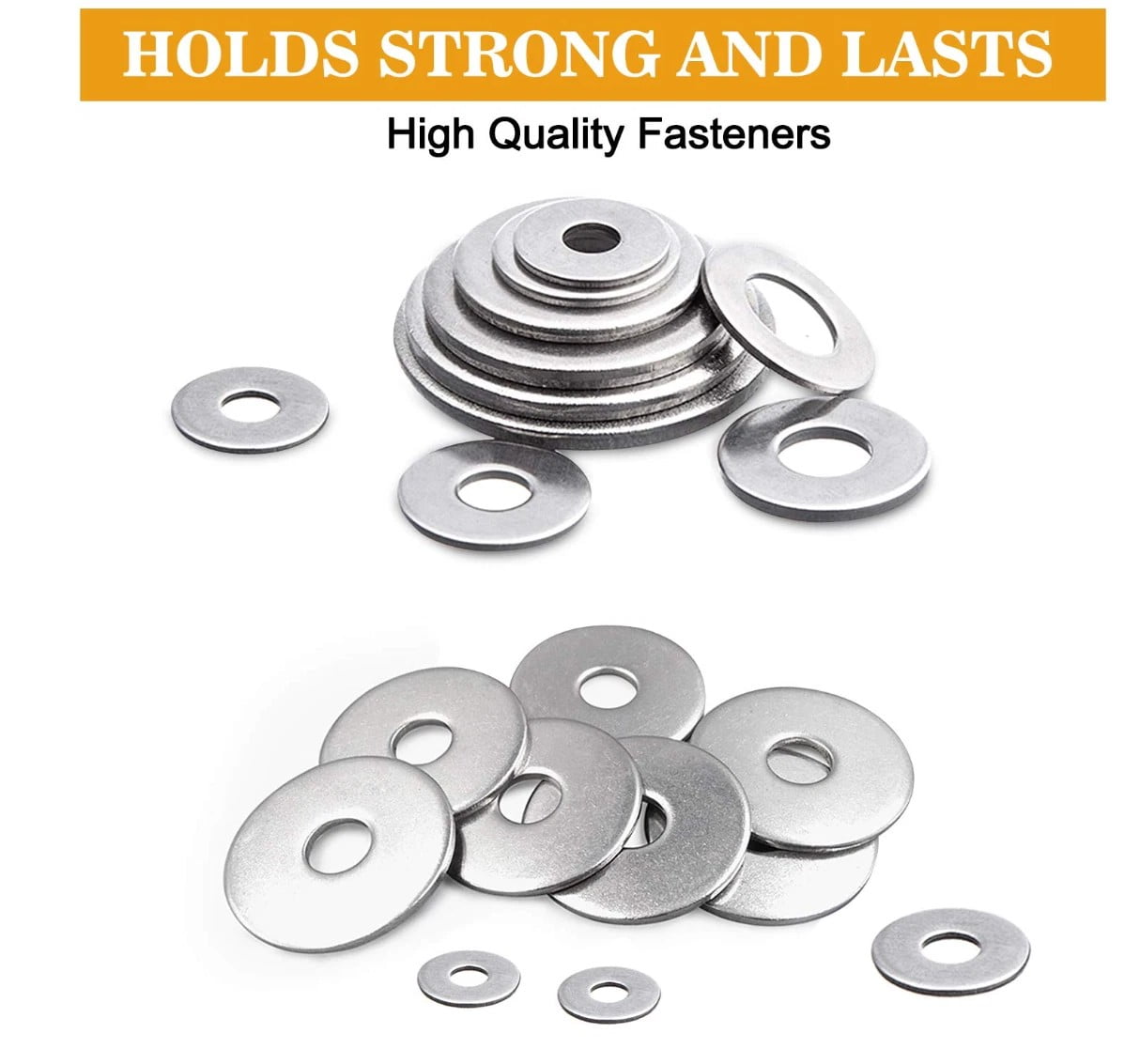 VIGRUE 225 Pcs Bolts and Screws Stainless Steel Metric Flat Washers Assortment