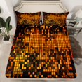 thumbnail image 2 of Manfei Geometric Plaid Grid 4 Pieces Queen Sheet Sets for Boys Girls Kids,Orange Neon Lights Ultra Soft Flat Sheet,Futuristic Cubes Queen Fitted Sheet,Microfiber Bedroom Decor, 2 of 7