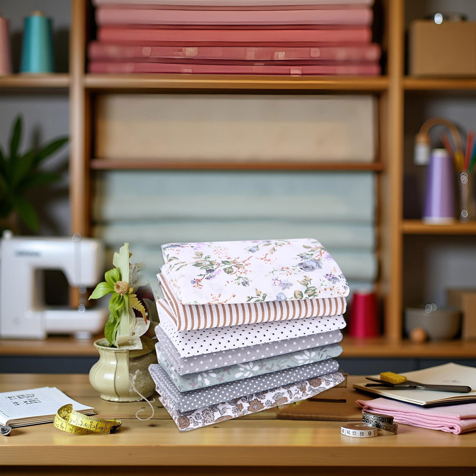 Gray Cotton Fabric Bundle – Dusknt 50cm x 50cm Pure Cotton Small Floral Print Squares for Quilting, Sewing & DIY Crafts, Soft & Durable Material for Spring Handmade Projects