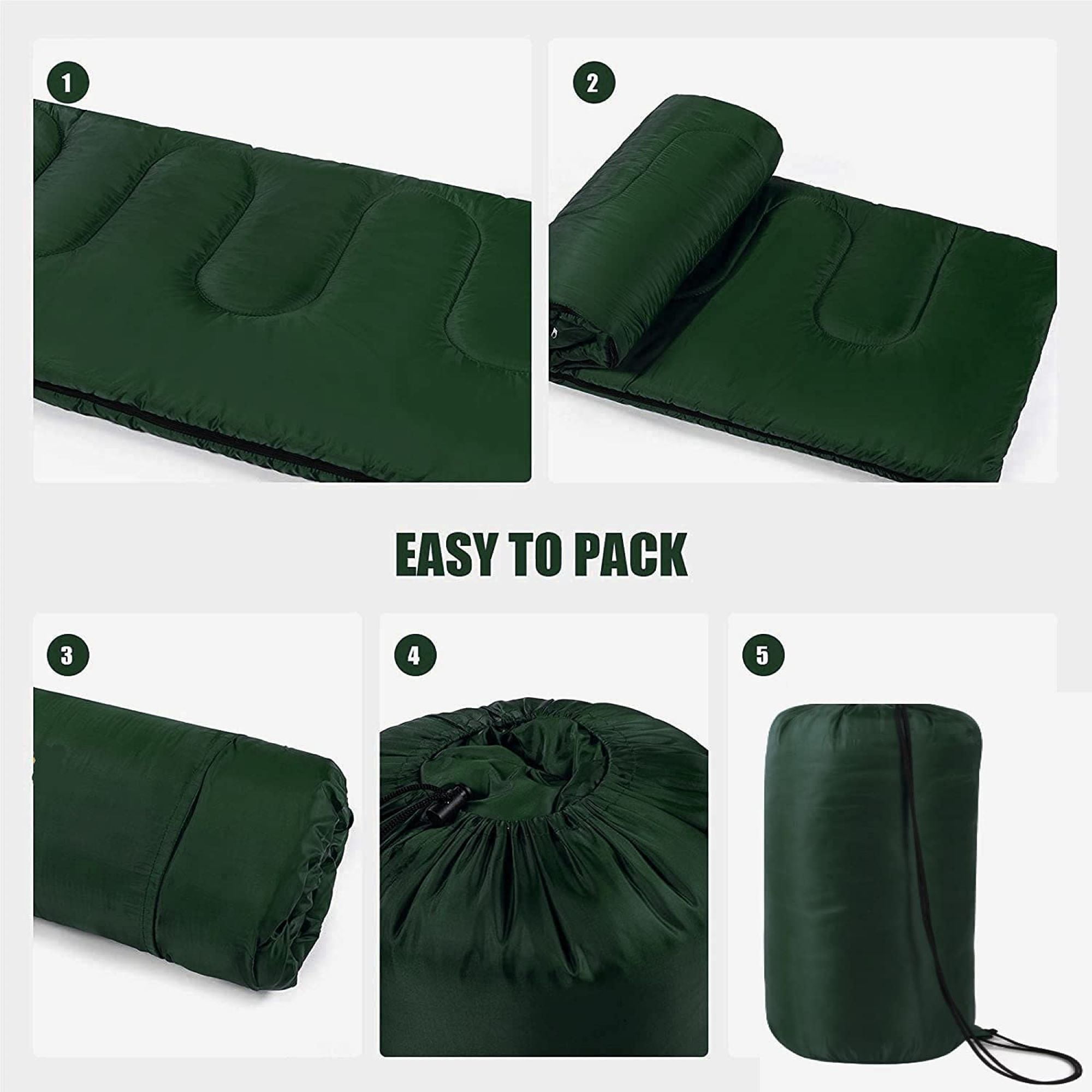 10 Pack Bulk Wholesale of Cold Weather Envelope Sleeping Bags for Adults, Kids, Homeless, Camping, Indoors, Outdoors - 10 Count Sleeping Bags in Forest Green - 71"L x 30"W