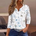 thumbnail image 5 of JULMCOMO Summer Tops for Women Casual Loose Fit Shirt Floral Print Button Down V Neck Fashion T-Shirts 3/4 Sleeve Tops Tunic, 5 of 5