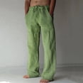 thumbnail image 2 of Pantalones informales de verano para hombre, ropa de diario, pantalones de lino suave de longitud completa, pantalones de cintura media con bolsillo y cordón, parte inferior de ropa de calle, 2 of 4
