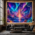 thumbnail image 5 of Cosmic Crystal Castle in Aurora, Mystical Fantasy for Space Lovers, Celestial Landscape Wall Decor, Housewarming Gift Tapestry Wall Hanging for Bedroom and Living Room, 5 of 6