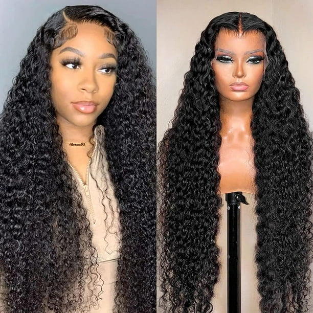 13x6 Lace Front Wigs Human Hair Wigs for Black Women 180% Density Brazilian  Virgin Water Wave Lace Frontal Wigs Human Hair Pre Plucked With Baby Hair  Natural Black (24 Inch) 