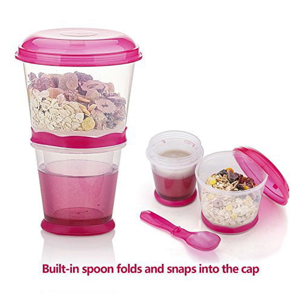 Cereal Breakfast Yogurt On the Go Cups Portable Cereal To-Go Container with  Top Lid Granola & Fruit Compartment with Spoon and Silicone Holder