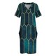 thumbnail image 4 of Vestido holgado con bolsillos y estampado dorado en azul verdoso intenso, vestidos de noche de lujo, vestidos de verano 2025, ropa de mujer 2025, 4 of 7