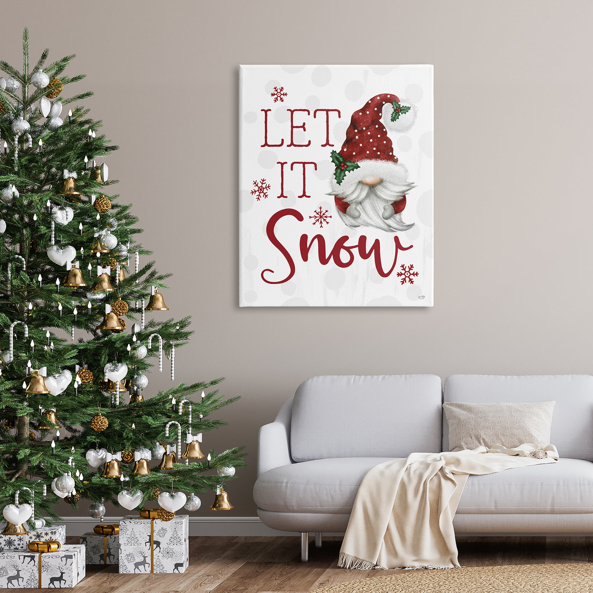 Let It Snow Winter Sentiment Red Snowflakes Gnome Inspirational Graphic Art Gallery-Wrapped Canvas Print Wall Art