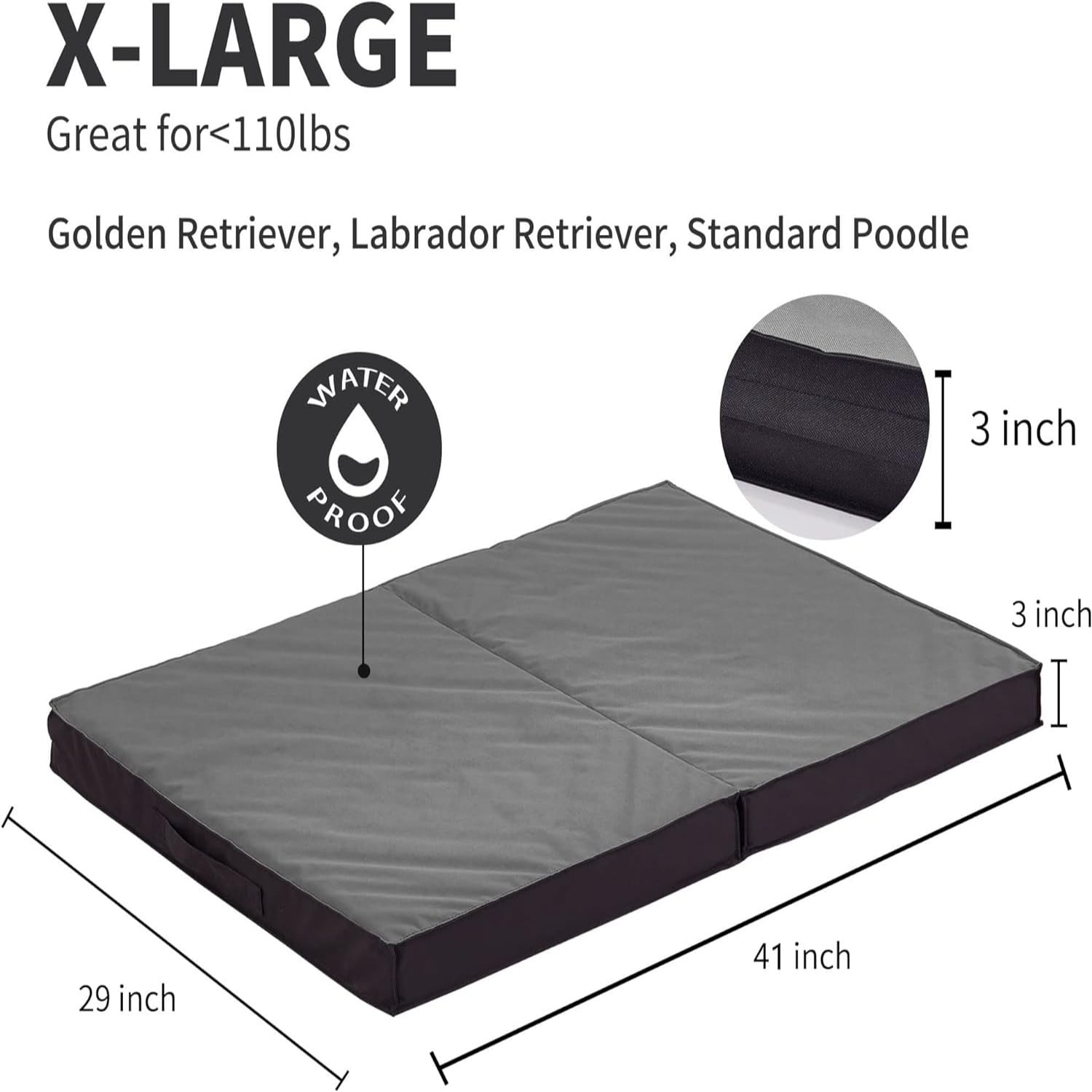 WATANIYA Foldable Travel Dog Bed, Outdoor Waterproof Orthopedic Pet Bed Mattress, Grey