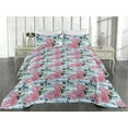 thumbnail image 2 of Ambesonne Roses Quilted Bedspread Set 3 Pcs, Pastel Colors Vintage Flowers, Twin, Pale Azure Blue Pale Pink, 2 of 4