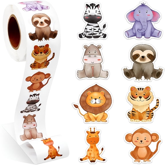 CCOCC 1 Roll Jungle Animal Stickers Decal Cute Office Supplies Animals Sticker Safari Party Favor,500 Pcs Each Roll