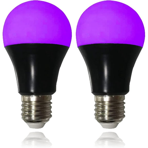 2 Pack A19 LED Black Light Bulbs,Dimmable 9W Blacklight Bulb(100W Equivalent), E26 Base 110V, UVA Level 385-400nm, Glow in The Dark for Black Lights Party, Body Paint, Neon Glow, Art Posters