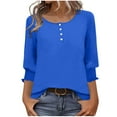thumbnail image 2 of Sakmal Royal Blue Womens Shirts Button Down Dressy Casual Tops Plain Henley 3/4 Sleeve Shirts for Women, 2 of 8