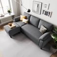 LINSY HOME 82" Reversible Sectional Sofa Couch, 3 Seater L -Shaped Sofa with Movable Ottoman for Living Room, Dark Gray