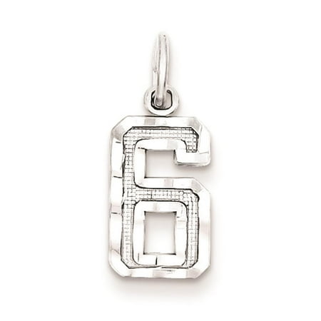 925 Sterling Silver Diamond Cut Small #6 Solid Charm Pendant