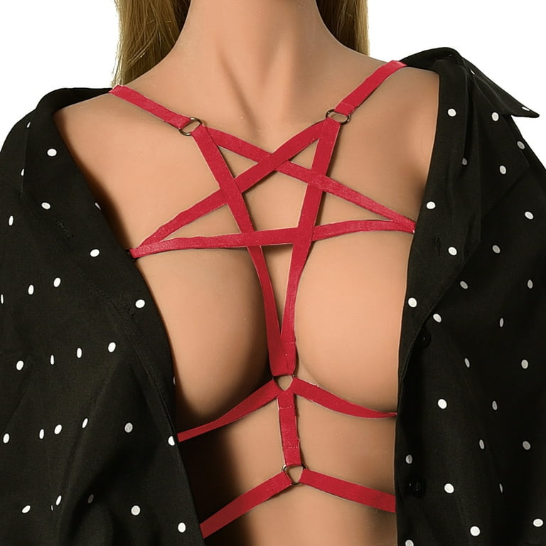 JDEFEG Bra Strap Hollowed Out Five Pointed Star Harness Underwear Hand  Elastic Body Dress Chain Someday Delivery Items Polyester Red