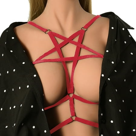 

GWAABD Fashion V-Neck Underwear Bra Strap Hollowed Out Five Pointed Star Harness Underwear Hand Elastic Body Dress Chain