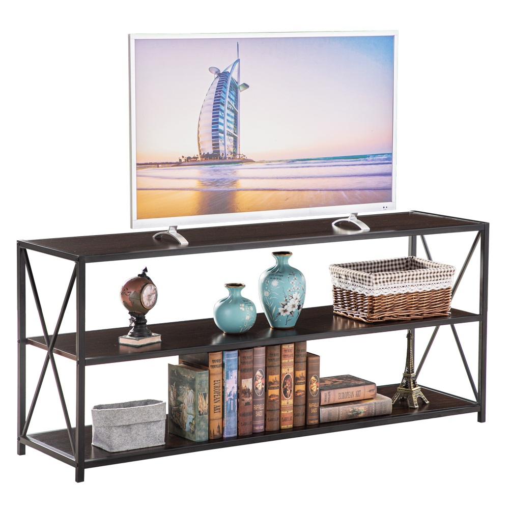 UBesGoo 3 Shelf Industrial Wood Metal Console Sofa Table Bookcase Bookshelf Storage,60 Inch