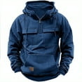thumbnail image 1 of Suéter con capucha de color sólido para hombre de primavera y otoño, abrigo de suéter de cuero con múltiples bolsillos y deportes para jóvenes, 1 of 1