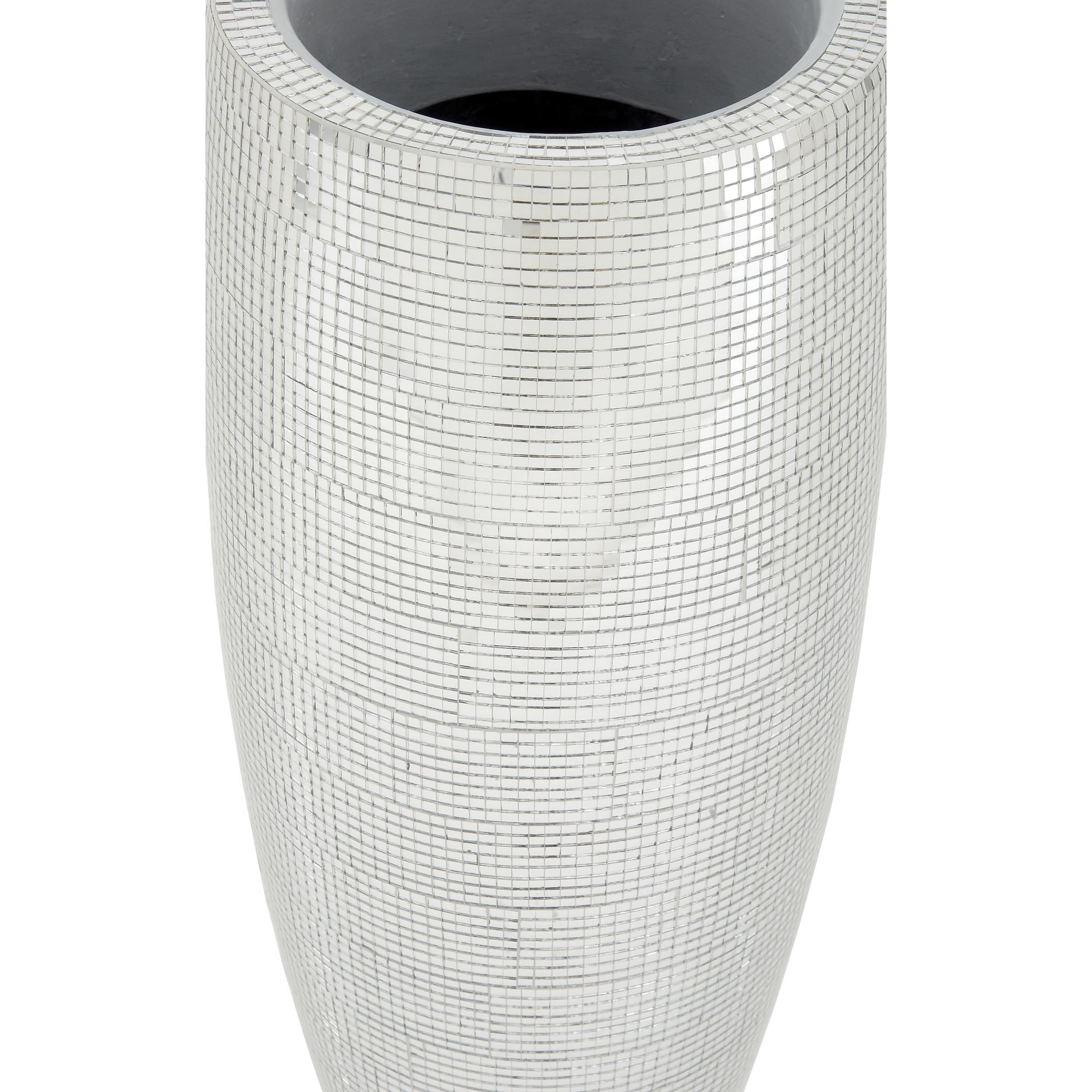 DecMode 33" Tall Champagne Flute Shape Silver Polystone Vase with Mosaic Mirror Inlay