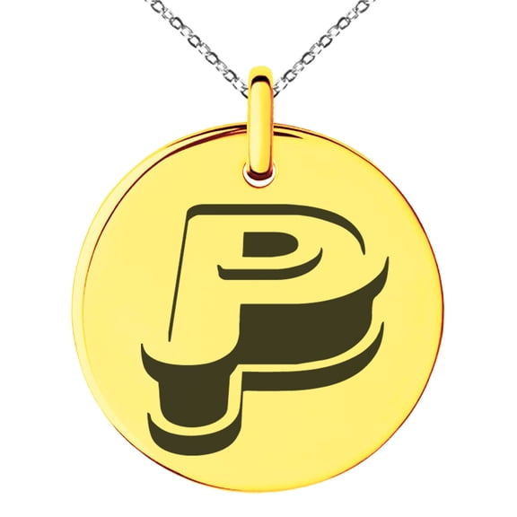 Stainless Steel Letter P Initial 3D Monogram Engraved Small Medallion Circle Charm Pendant Necklace