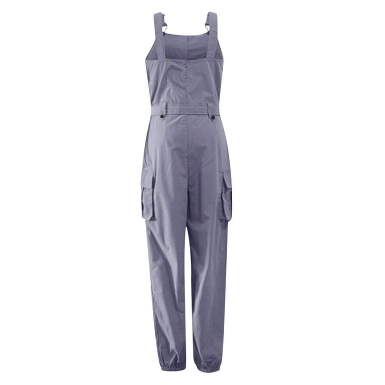 WNEGSTG Women's Cargo Pants Adjustable Strap Jumper Solid