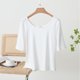 thumbnail image 2 of Mujeres de Verano Tops Suelto Ajuste Color Sólido 1/2 Manga Cuello Redondo Top Casual, Blusa de Poliéster de Moda para las Mujeres, Lavado de Manos Primavera Y Verano, 2 of 6