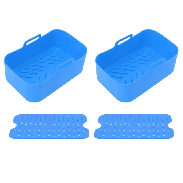 2 juegos de cesta y tapete de silicona para freidora de cocina, reutilizables, antiadherentes, rectangulares, para horno de aire Ninja DZ201 Foodi 8QT, color azul