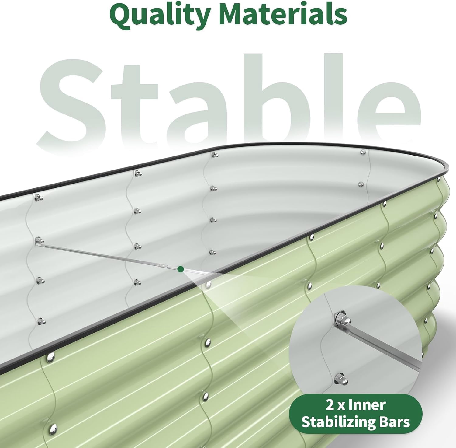 Raised Garden Bed, Metal Galvanized Steel Oval Garden Bed 8x2x1.5 ft with 18-Inch Deep Open-Bottom Design for Outdoor Vegetable Gardening, Fruit Green