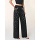 thumbnail image 5 of Pantalones vaqueros de mujer con diamantes de imitación, cintura alta, rectos, de pierna ancha, elásticos y brillantes., 5 of 6
