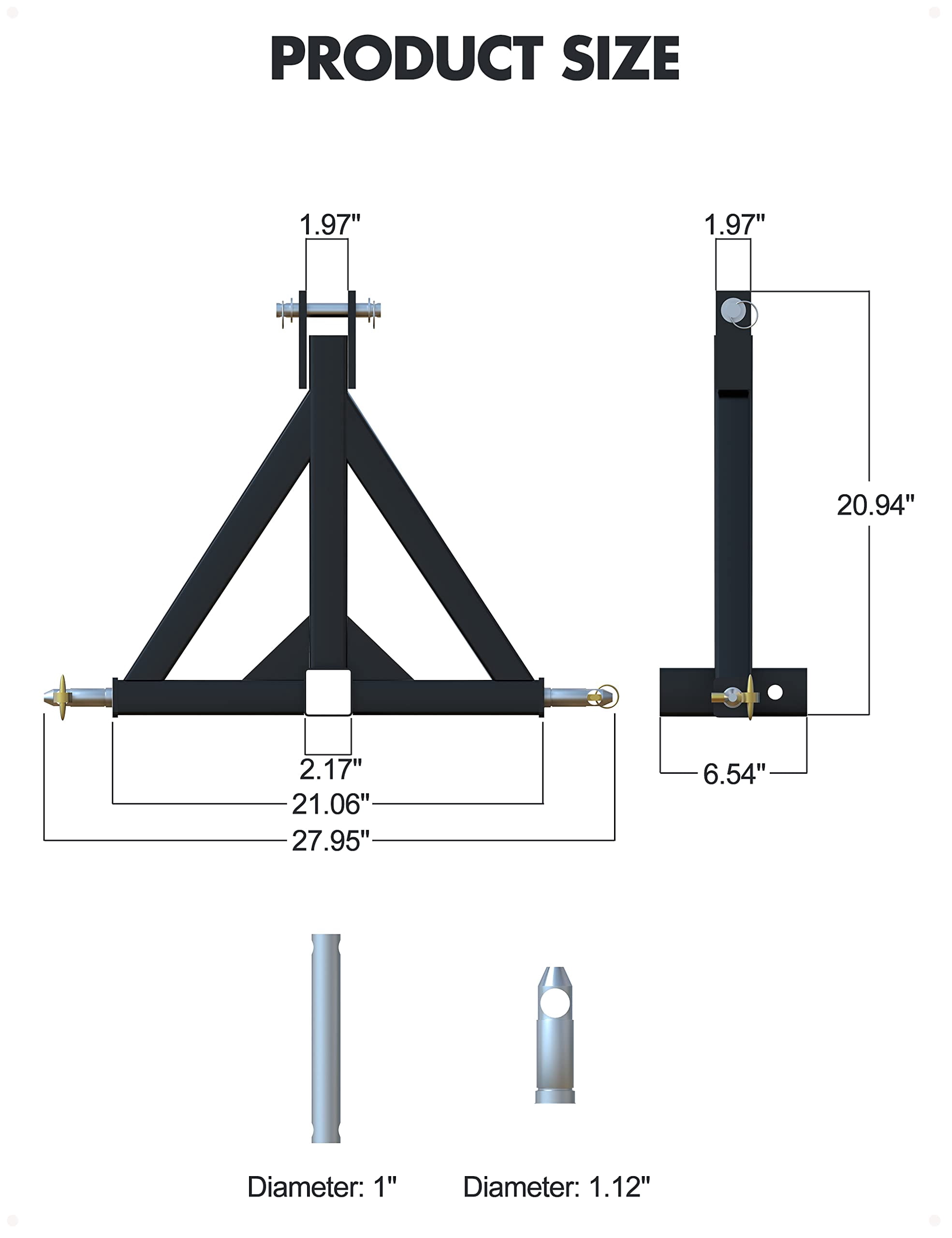 3 Point Tractor Trailer Hitch - 2 Inch Receiver Quick Hitch For Category 1 Tractors (Kubota, John Deere)