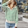 thumbnail image 4 of Chandail Rayé Femme Mode Décontractée Imprimé Rayé Tricot Chandail Manches Longues Col Rabattu Hauts, 4 of 8