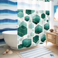 thumbnail image 5 of No Hook Shower Curtain, Turquoise Marble Shower Curtains for Bathroom with See Through Top Window, Gold White Geometric Hexagon Modern Waterproof & Washable Bath Curtain Stall 48"x72", 5 of 9