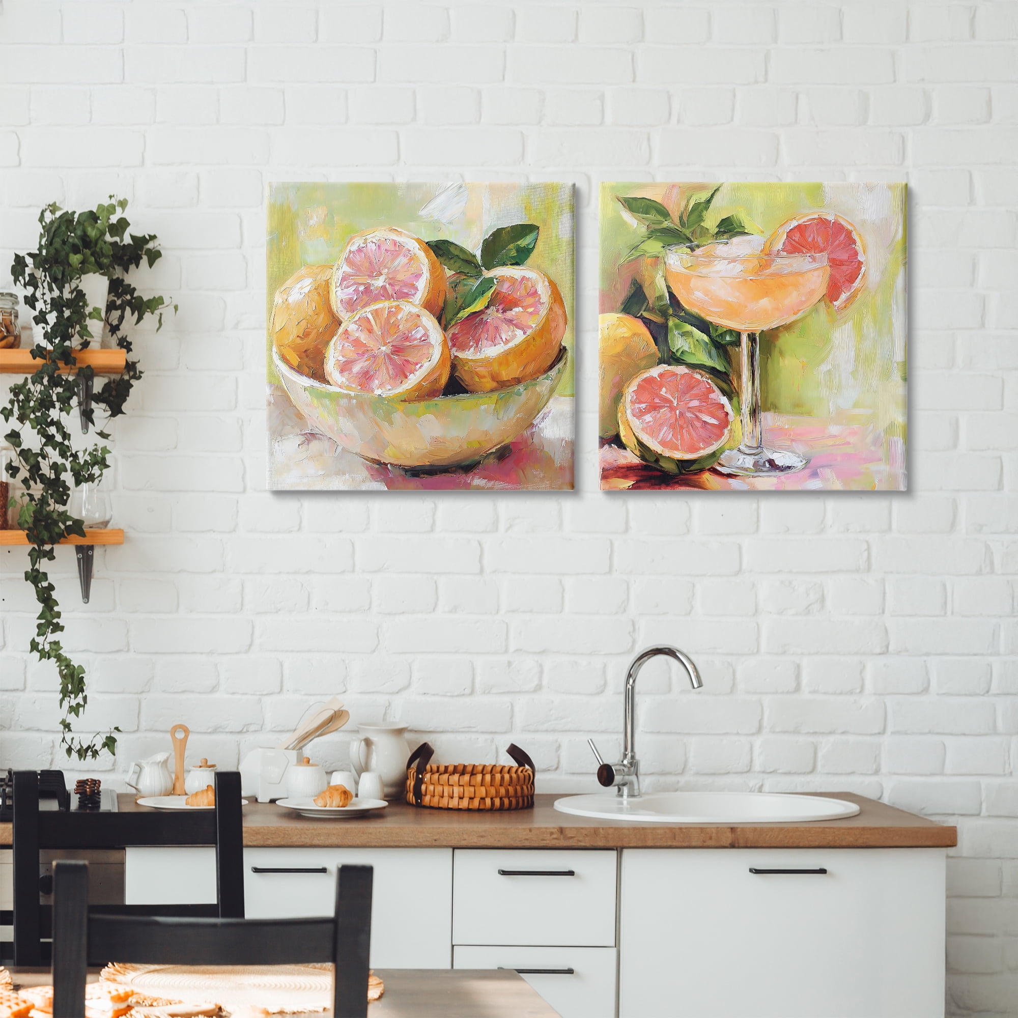 Stupell Industries Grapefruit Bowl & Cocktail 2 Piece Canvas Wall Art Set, design by Riley B