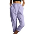 thumbnail image 5 of up to 60% off Gifts Usmixi Cropped Pants for Women Casual Elastic Waist Solid Loose Straight 3/4 Trousers Breathable Comfy Cotton Linen Capris Pants with Pocket Purple XL, 5 of 7