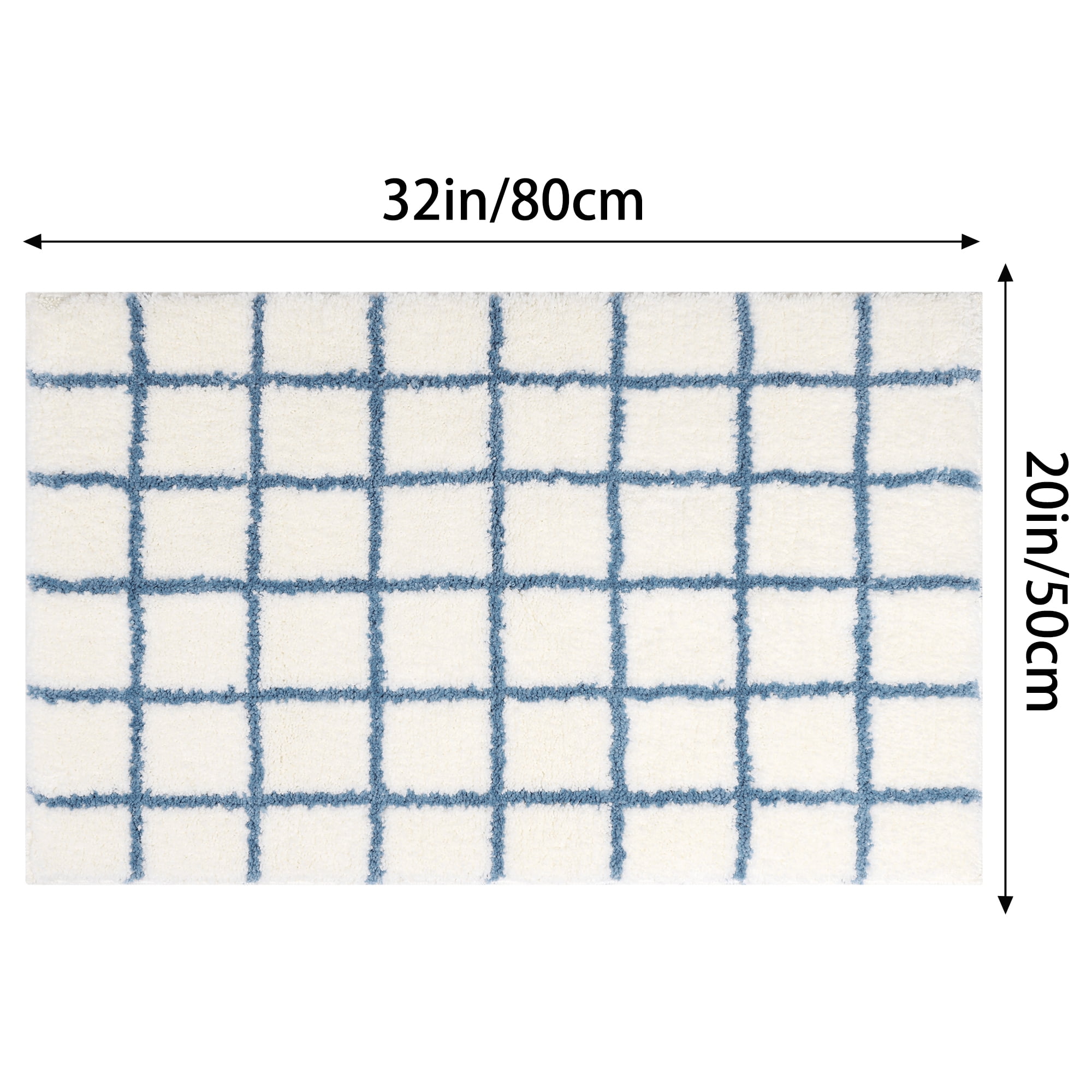 Unique Bargains 2 Pcs Checkered Absorbent Non Slip Bath Mats Soft Fluffy Bathroom Rugs Blue/Brown 20" x 32"