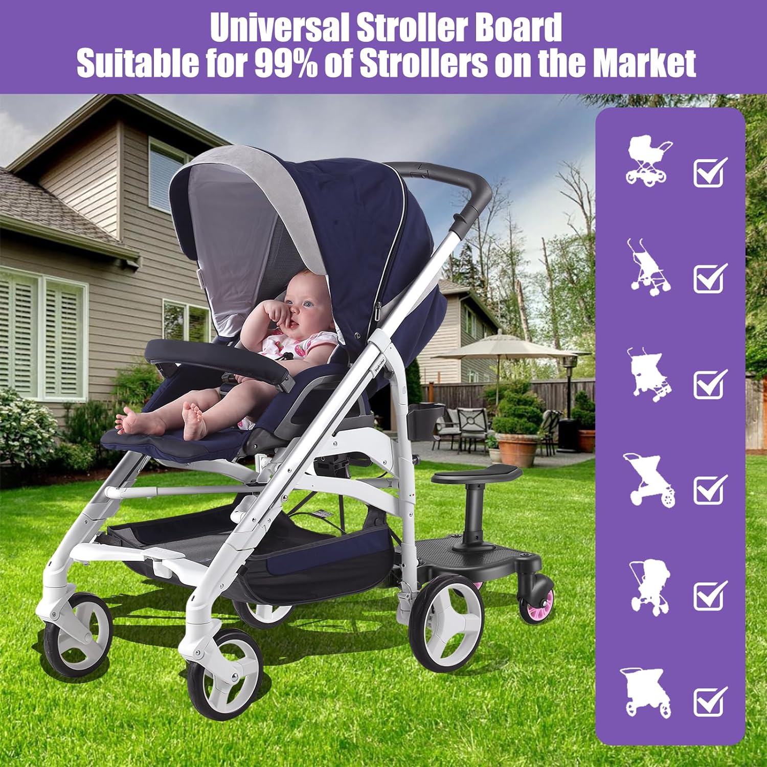 Yolispa Universal Kids Stroller Board with Detachable Seat Ride Board Standing Platform, Glider Board Fits Most of Pushchair & Buggies,Rider Holds Children up to 55lbs
