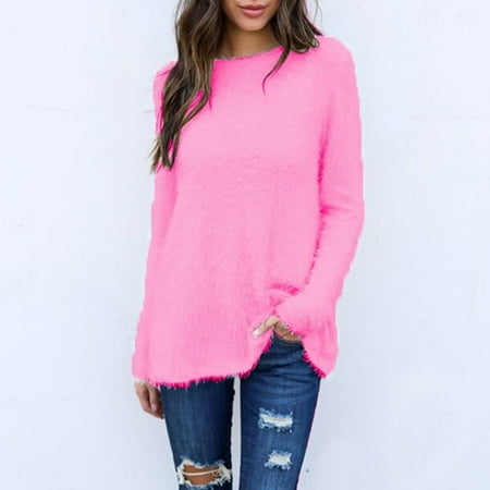 Dot Sweater Top - Womens Crewneck Fleece Round Neck Loose Shirts Button Warm Casual Sweater Several Colors Long Sleeve Tops Fashion New Casual Sweater Outwear Pullover