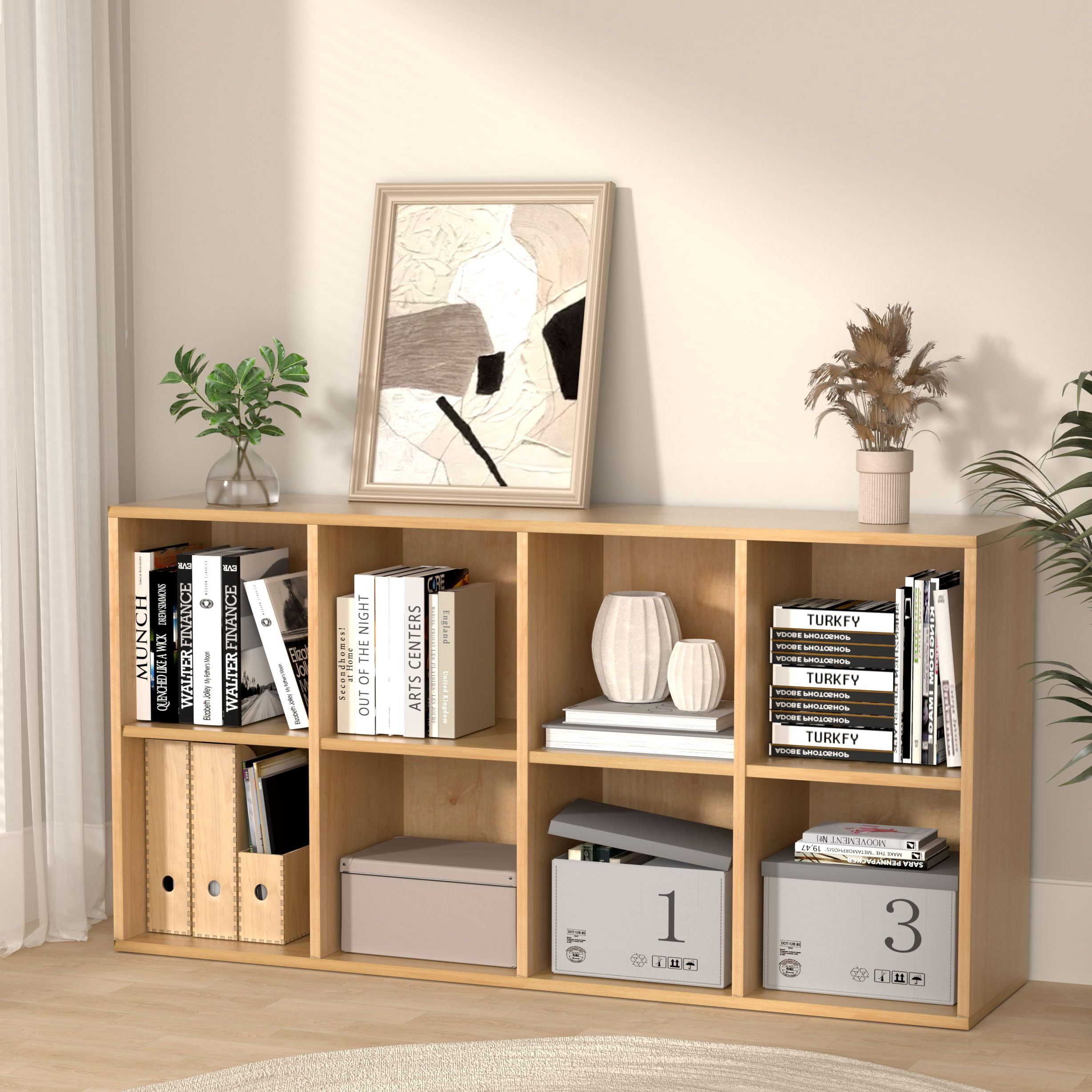 NEWADARA Wooden 8 Cube Storage Organizer with Closed Back Panel,Cube Shelf Cubby Storage Organizer with Compartments for Living,Bookshelf for Adult