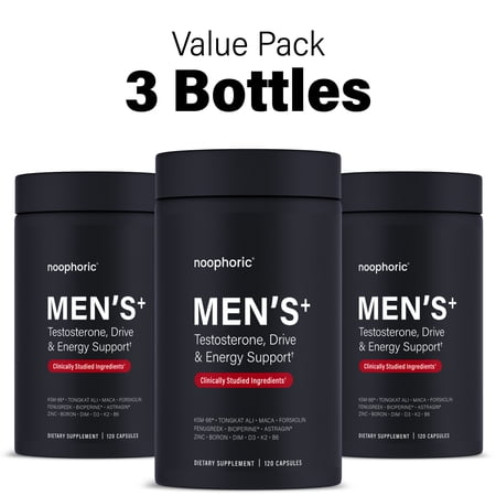 Noophoric Testosterone Booster for Men with KSM-66® Ashwagandha, Tongkat Ali & Boron, 360 Capsules (3 pack)