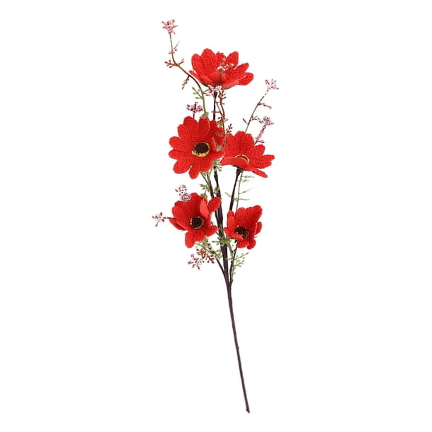 Margarita artificial, ramo de novia, adorno de regalo de 5 cabezas para el hogar. Rojo