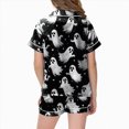 thumbnail image 4 of KPOPLK Silk PJs Kids Girls Satin Pajama Set Halloween Pumpkin Print Short Sleeve Button Shirts and Shorts 2 Piece Sleepwear,Size 4-5 Years, 4 of 5