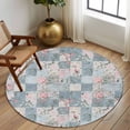 thumbnail image 3 of Blue Pink Botanical Large Area Rugs for Bedroom Living Room, Soft Non Slip Carpet Bedside Rug, Spring Floral Vintage Round Floor Cover Kitchen Accent Rug 7' for Dining Room/Office, 3 of 9