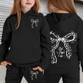 thumbnail image 2 of Girls Bow Print Jogging Suits Sweatsuits 2 Piece Set Oversized Hoodie and Sweatpants Kids Fall Winter Clothes Black 3 Years-4 Years, 2 of 5