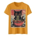 thumbnail image 3 of Graphic Tennis Tees for Women T-Shirts Cat Ramen Graphic Tee for Women Anime Top Casual Crewneck Shirt Lightweight Everyday Wear Yellow XXL, 3 of 4