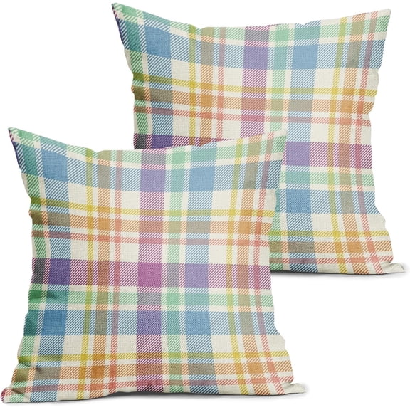 Easter Spring Pillow Covers 20X20 Inch Colorful Vintage Buffalo Plaid Checked Decorative Pillow Cases Set of 2 Winter Holiday Throw Pillows Farmhouse Home Decor for Sofa Couch Cushion