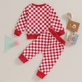thumbnail image 3 of Bagilaanoe 2PCS Toddler Baby Boy Pants Set Checkerboard Print Long Sleeve Sweatshirt Pullover Tops + Drawstring Sweatpants 6M 12M 18M 24M 3T Kids Casual Sweatsuits, 3 of 7