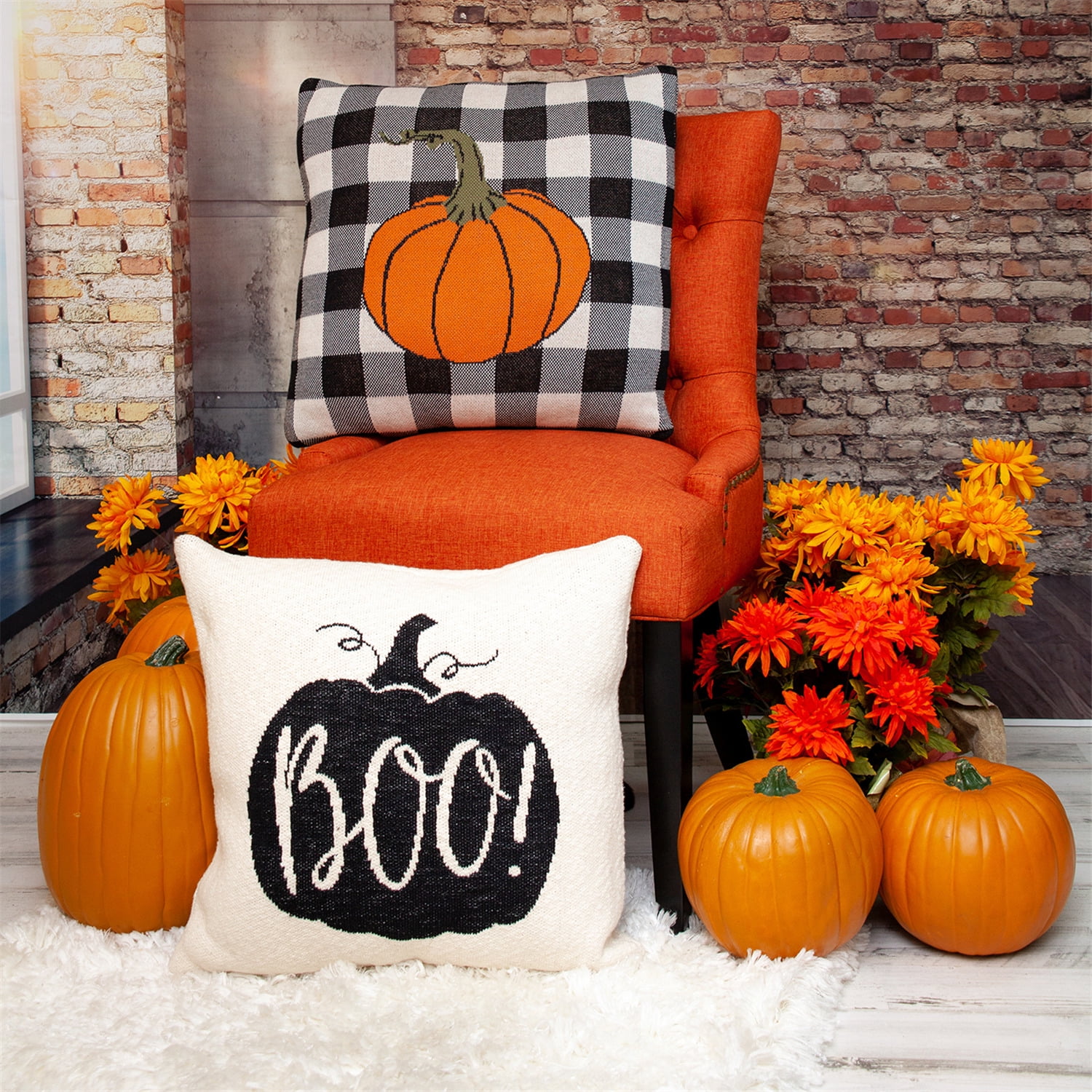 Parkland Collection Baby 20x20" Pumpkin Cotton Throw Pillow in Off White/Cream