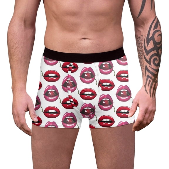 Mens Red Lip Boxers Funny Novelty Underwear Valentine's Day Comfort Breathable Soft Underpants White XXL