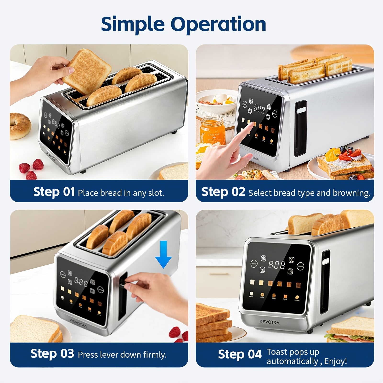 4-Slice Long Slot Toaster with LED Touchscreen, Extra-Wide Slots, Stainless Steel